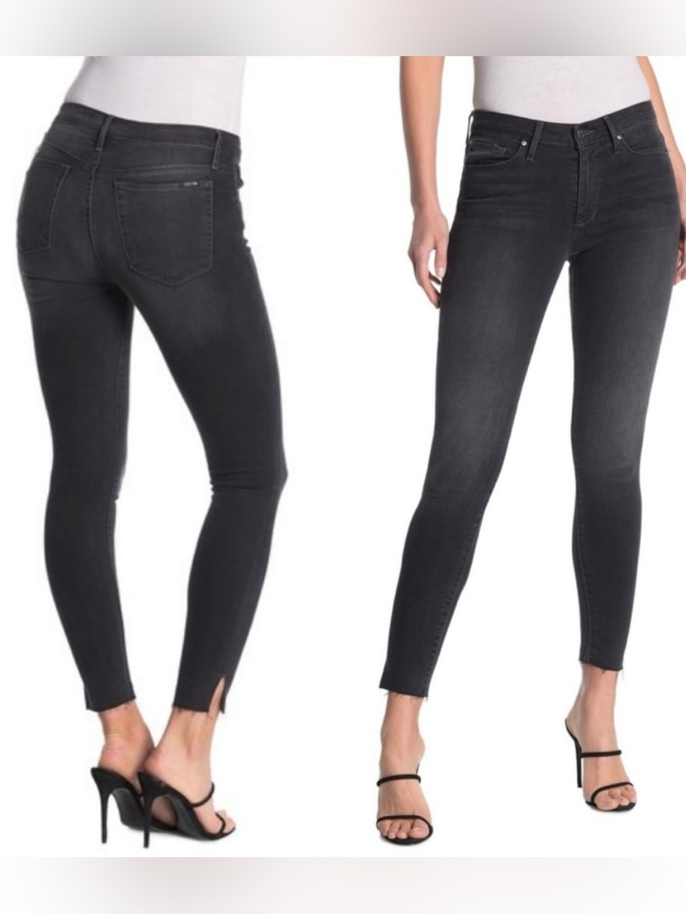 JOE’S JEANS NWT Flawless Skinny Black Wash Denim Jeans Raw Split Hem Size 26